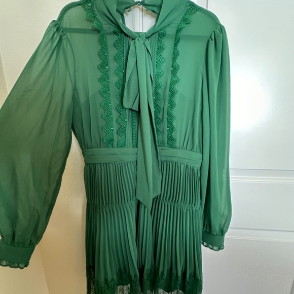 NWT Green Self-Portrait Chiffon Mini Dress Sz 10 - Picture 7 of 11